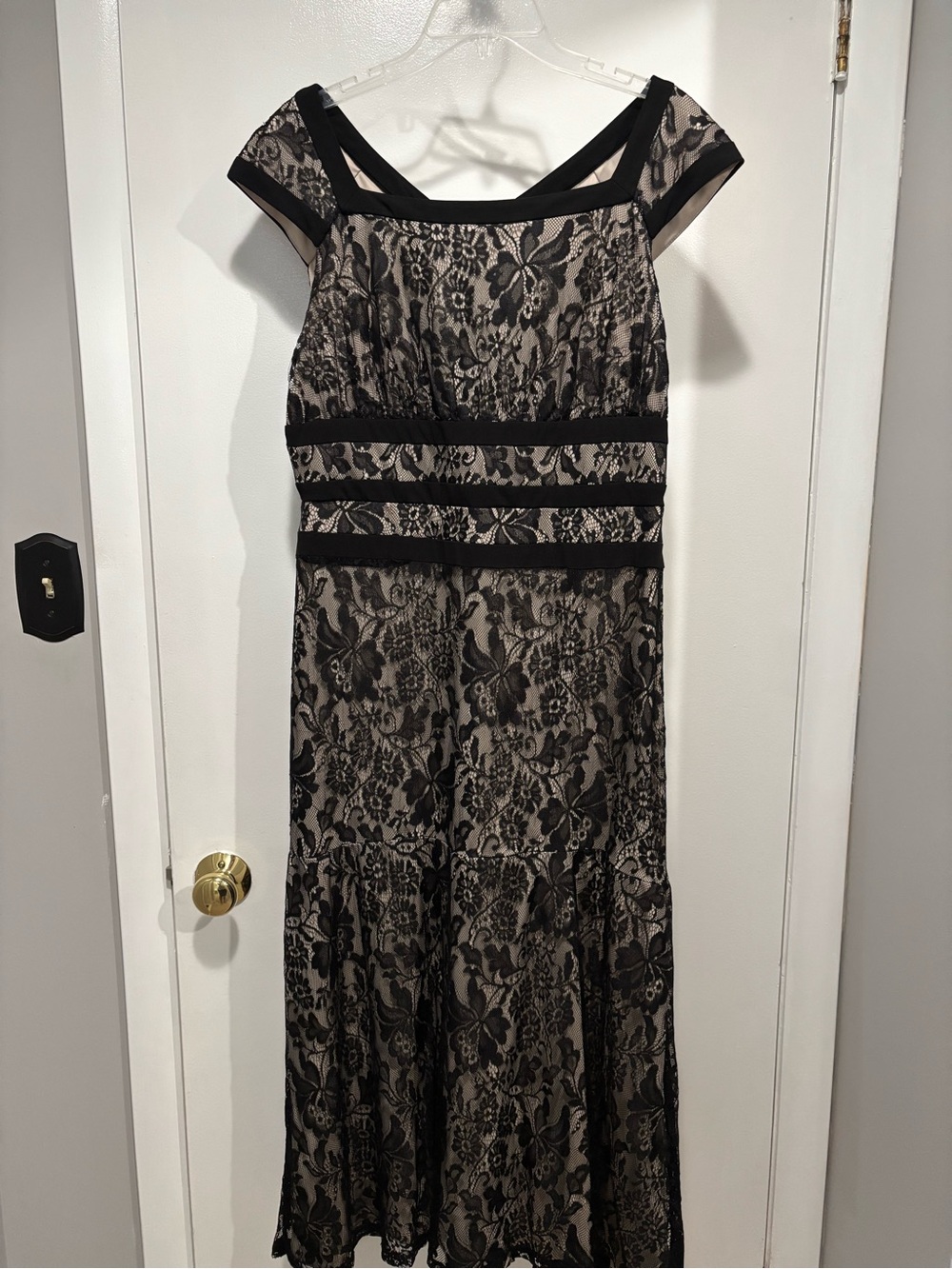 Melrose Black Lace Overlay Dress with Neutral Underlayer Size 16